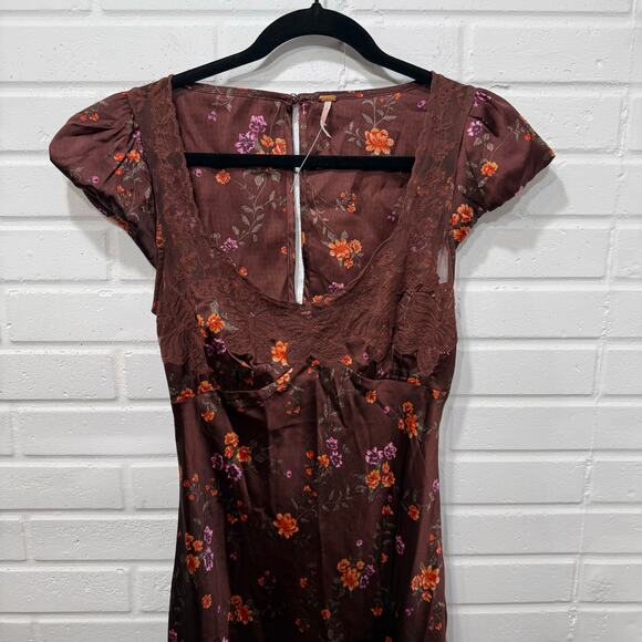 Free People Butterfly Babe Cap Sleeve Midi Dress Satin Sml Fairy Cottage Regency - Picture 8 of 15